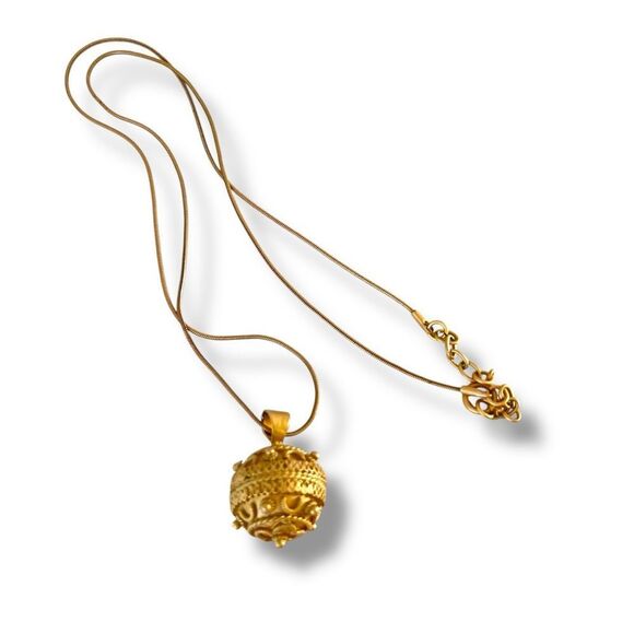 Matte Gold Ornate Croation Ball Pendant Necklace - Picture 3 of 6